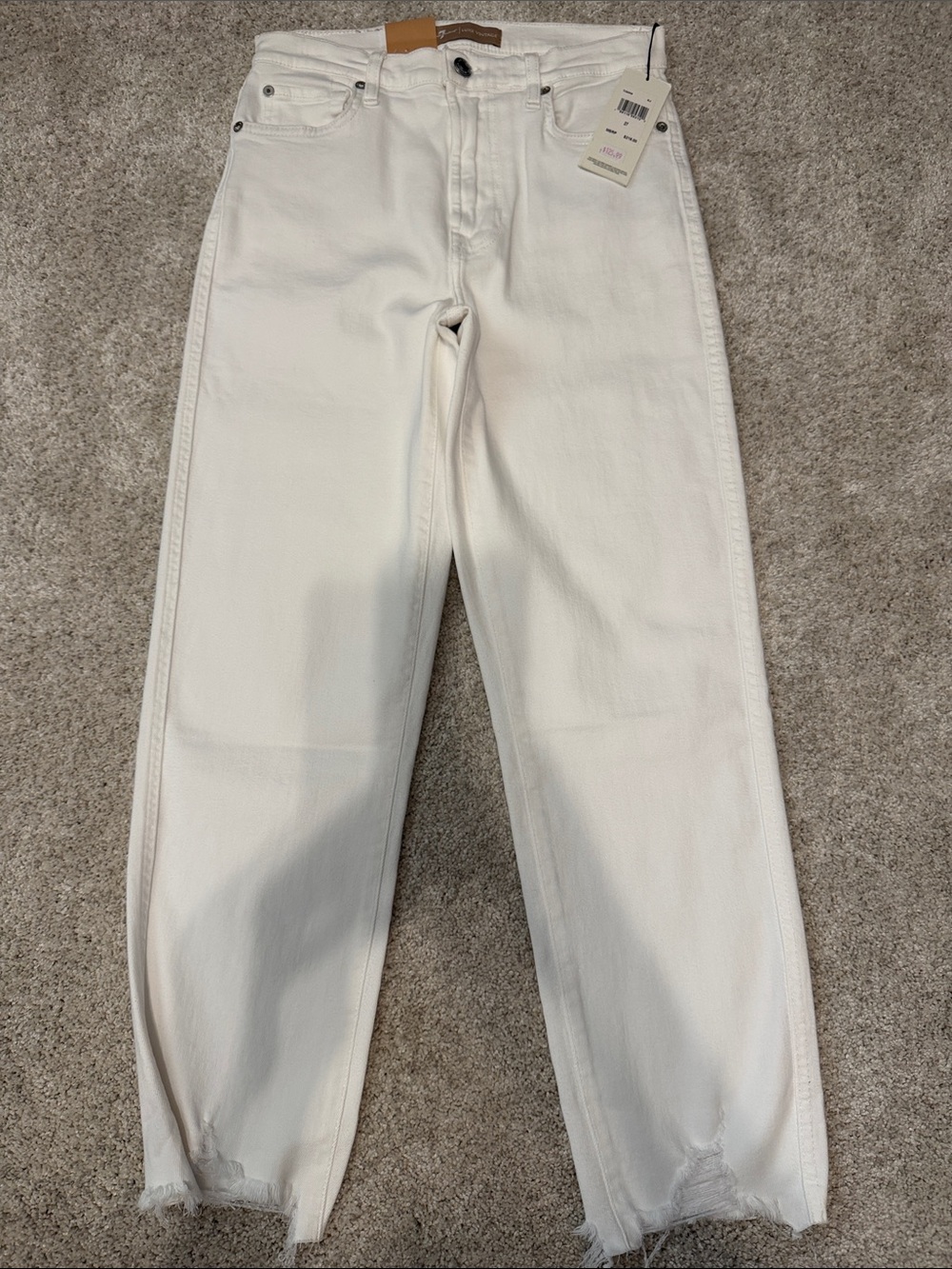 Women's Seven for all Mankind White Cropped Straight Jeans distressed